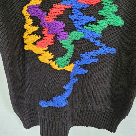 VTG RARE Bold Multicolor Chunky Knit Sz Large Retro Artsy 80s 90s Streetwear - Picture 3 of 12